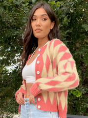 FELISE Chess Patterned Knit Cardigan - Orange
