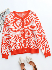 Tiger Year Animal Patterned Knit Cardigan - Orange