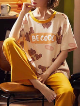Pajamas Sleepwear Printed Jewel Neck Short Sleeves Cotton Blend Lingerie