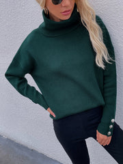 Pine Green Oversized Collar Turtleneck Knit Sweater