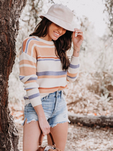 Pink Mauve Stripe Crew Neck Knit Top