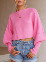 GISELE Lantern Sleeve Tighten Cuff Knit Top - Pink