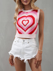 Hearted Sleeveless Knit Crop Top - Pink