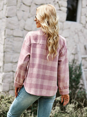 DISTRESSED PLAID SHACKET - PINK