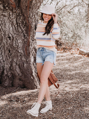 Pink Mauve Stripe Crew Neck Knit Top
