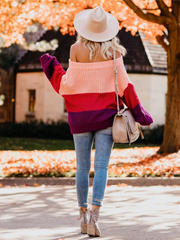 EVELINA Pink Red Tri-Stripe Color Knit Pullover