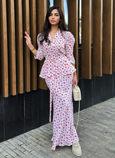 Printing Three Quarter Sleeve Nightgowns Turn-Down Collar Nightwear Long Skirt