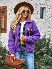 THAT FEELING POCKETED FUZZY JACKET - PURPLE