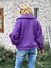 THAT FEELING POCKETED FUZZY JACKET - PURPLE