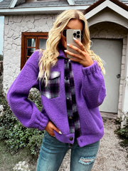 THAT FEELING POCKETED FUZZY JACKET - PURPLE
