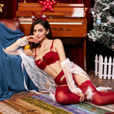 Push Up Bras Panties Garter Stocking Antlers Robe 6pcs Set