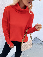 Coral Red Oversized Collar Turtleneck Knit Sweater