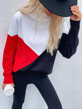 DULCIE Red Color Block Turtleneck Knit Sweater