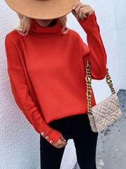 Coral Red Oversized Collar Turtleneck Knit Sweater