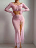 Ruffle Off Shoulder Fantasy Flare Long Sleeve Tulle Tops High Split Dress Lingerie Set