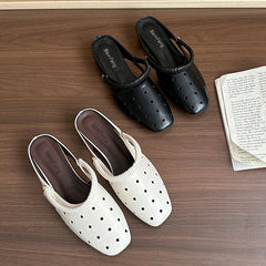 Hollow Sandals Heels Slippers Beach Mules Shoes Trend Chunky Leather Shoes Casual Flip Flops Mujer Slides