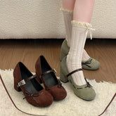 Thick Heel Mary Jane Shoes Rhinestone Buckle Strap Shoes Outdoor Elegant Dress Pumps