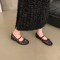 Flat Shoes Mesh Elegant Mary Jane Shoes Soft Sole Outdoor Dress Ballerinas