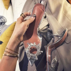 CRYSTAL Diamond PVC Transparent High Heels Pointed Toe Elegant Banquet Prom