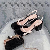 Mary Jane Shoes Retro High Heels Thick Heels Colored Round Head Bow Back Empty Sandals Women