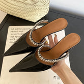 Street CRYSTAL Slipper Pointed Toe Thin Low Heel Sandal Slip On Mules Shoes Zapatos Mujer