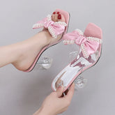 Pearl Bow Slipper Transparent PVC High Heeled Non Slip Mule Shoes