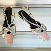 Sweet Butterfly-knot Low Heel Mules Shallow Elegant Comfy Cross-tied Square Toe Slingback Sandals