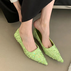 Bling Pumps Footwear Pointed Toe Shallow Low Heel Comfort Elegant High Heels Zapatos De Mujer