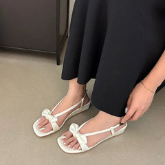 Elegant Low Heel Sandals Wedges Shoes Buckle Footwear Butterfly-Knot Heeled Sandals
