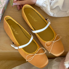 Yellow Brand Flats Round Toe Shallow Slip On Casual Ballet Shoes Soft Leather Eelgant Balle Shoes Mujer