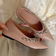 Crystal shallow mouth Pointed Toe Low Heeled Slingback Sandals Party Branded Loafers