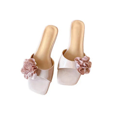 Flower Slippers Square Toe Flats Sandals Elegant Slingback Slides Mujer Flip Flops