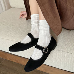 Flats Round Toe Genuine Leather Buckle Strap Mary Janes Office Lady Working Shoes Woman Concise