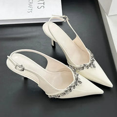 Crystal Pointed Toe High Heels Elegant Party Brand Slingbacks Sandals