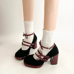 Thick Heel Mary Jane Shoes Butterfly-knot Buckle Strap Shoes Elegant Party Dress Pumps
