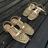 French Retro Hollowed Out Mesh Sandals Square Toe Sandals