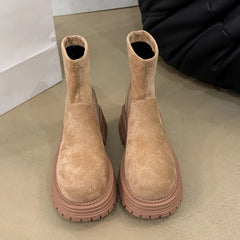 Chelsea Ankle Boots Suede Snow Short Botas Platform Mid Heels Shoes Brand Casual Sport Boots