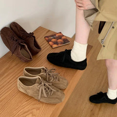 Suede Retro Lace Up Casual Flat Shoes Comfort Shallow Footwear Brown Brand Ballet Sneakers