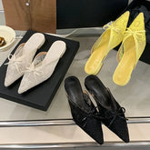 Butterfly-Knot Mesh Flats Slippers Mules Shoes Slides Pointed Toe Flats Sandals Shoes