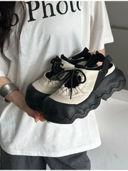 Street Explosion 5CM Mary Jane Sandals Wave Thick Bottom Lace Hollow Big Head Bread Shoes