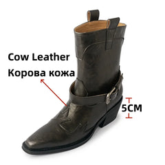 Ankle Boots Genuine Leather Chunky High Heels Shoes
