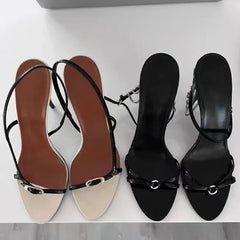 Buckle Open Toe Slip on Back Strap Sandals Black White High Heels Wedding Prom Shoes Zapatos Mujer