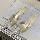 Crystal Thin Heels Mules Slippers Elegant Pointed Toe Banquet Party Prom Shoes