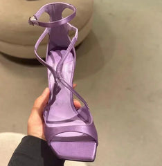 Silk Thin High Heels Brand Banquet Open Toe Cross-tied Elegant Sandals
