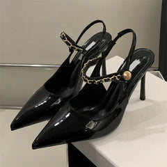 Street Style Rivet Pointed Toe Sandals Buckle Strap Thin Heels Party Prom Stripper Shoes