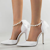 String Bead Buckle Strap Sandals Street Style Pointed Toe Thin High Heels Party