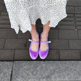 Retro Purple Burgundy Satin Pearl Velvet Mary Jane Flat Shoes