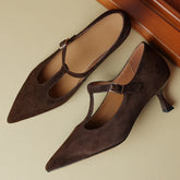 natural suede leather thin high heel pointed toe pumps elegant heeled retro heeled shoes