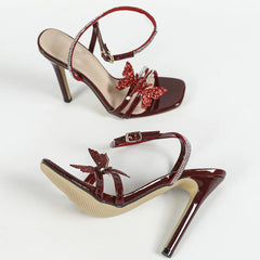 Diamond Burgundy Sandals 11CM/4.5inch Heel Woman Stiletto High Heels Banquet Party Pumps Shoes