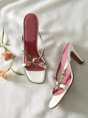 Handmade Flower High Heels Vintage 2000s Sweet Slide Strapless Sandal Heels On Off Shoes Shoes